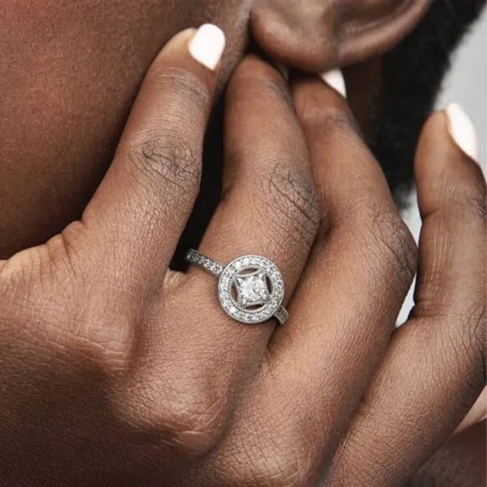Pandora Retired Allure Ring Sterling CZ Halo 6.5 - Picture 5 of 8